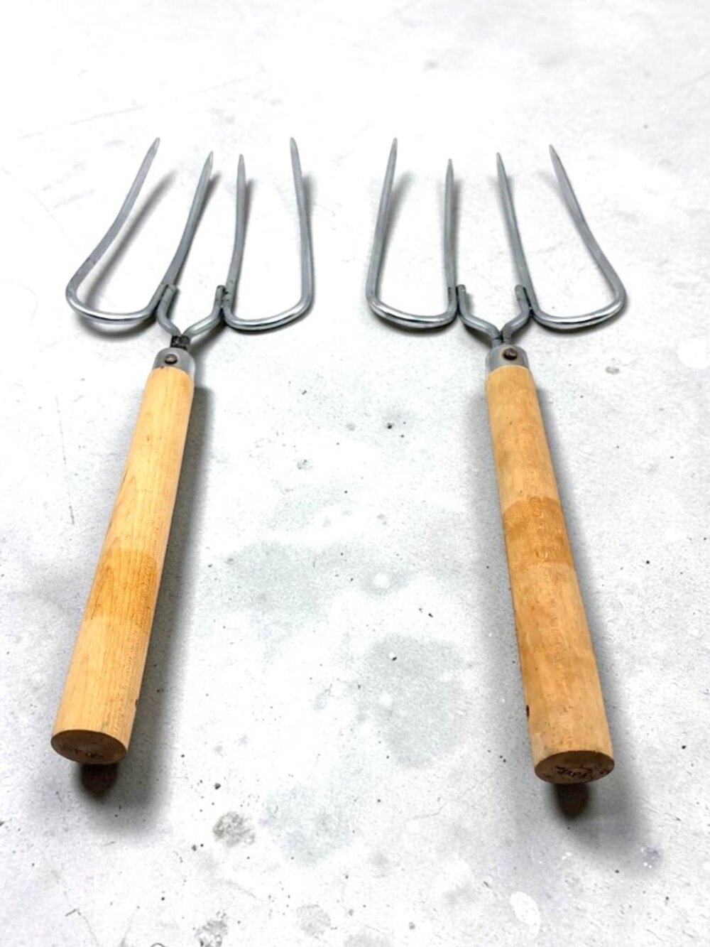 Vintage 2 Prong BBQ Meat Forks Set of 2 Wood Handle Barbecue Cooking Tools